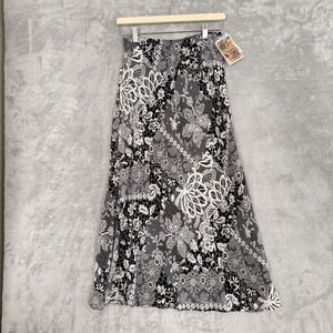 Vintage Lapis Patchwork Floral Black and Grey Maxi Skirt Women's MP USA NWT